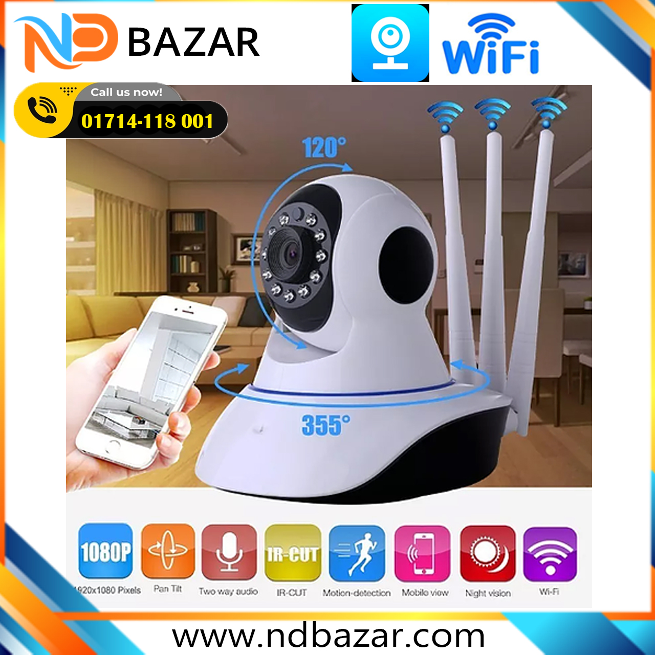 360° V380 Three Antenna Robot Wifi IP Camera